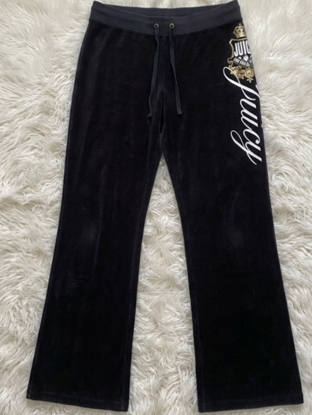 Y2K JUICY COUTURE Black VELOUR TRACK PANTS SUIT Wide Leg Flare Leg SZ SMALL